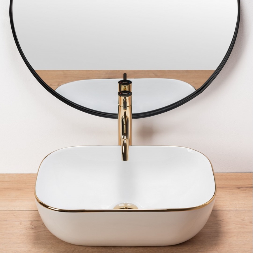 REA-U8736 - Håndvask til bordplade BELINDA 33,5x46,5 cm keramik/hvid/guld