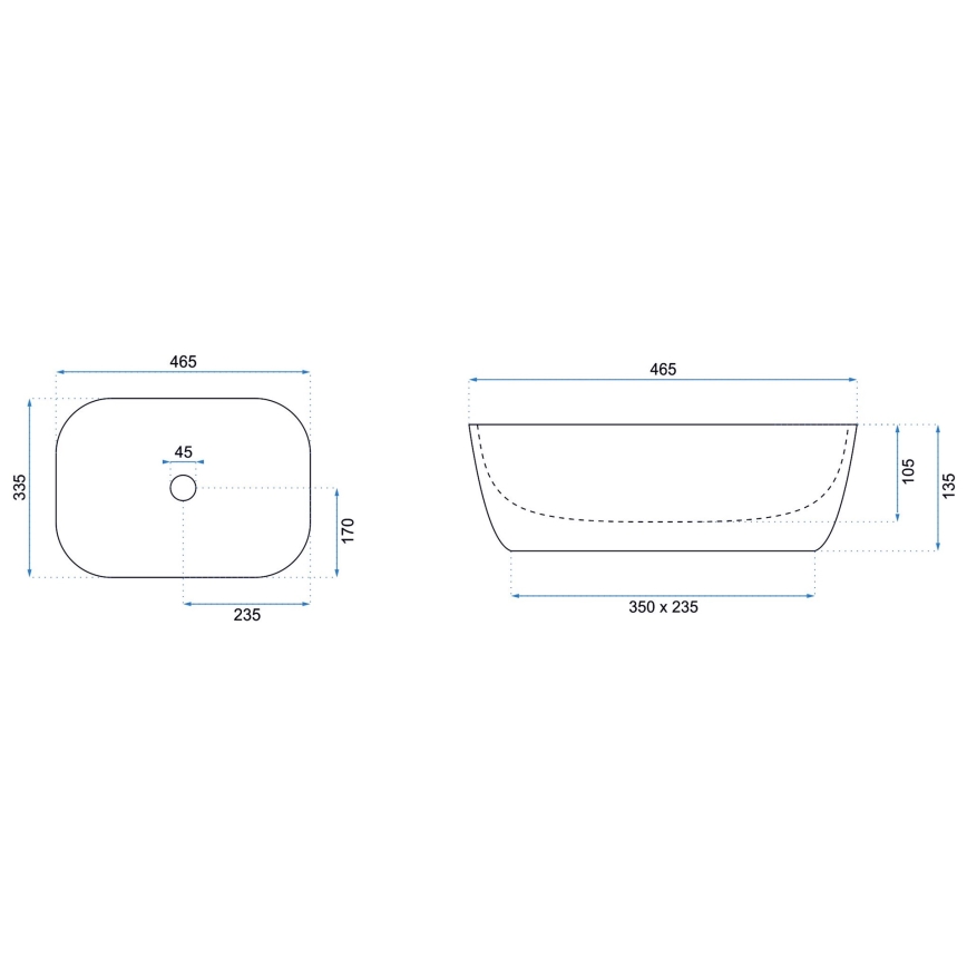 REA-U8736 - Håndvask til bordplade BELINDA 33,5x46,5 cm keramisk/hvid/guld