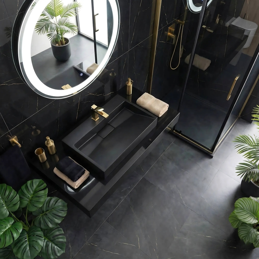 REA-U8779 - Håndvask til bordplade GOYA 37x60 cm konglomerat/mat sort