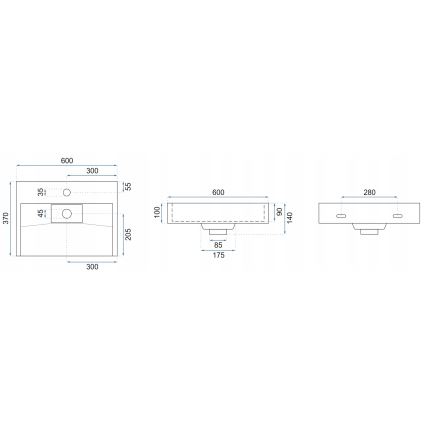 REA-U8779 - Håndvask til bordplade GOYA 37x60 cm konglomerat/mat sort