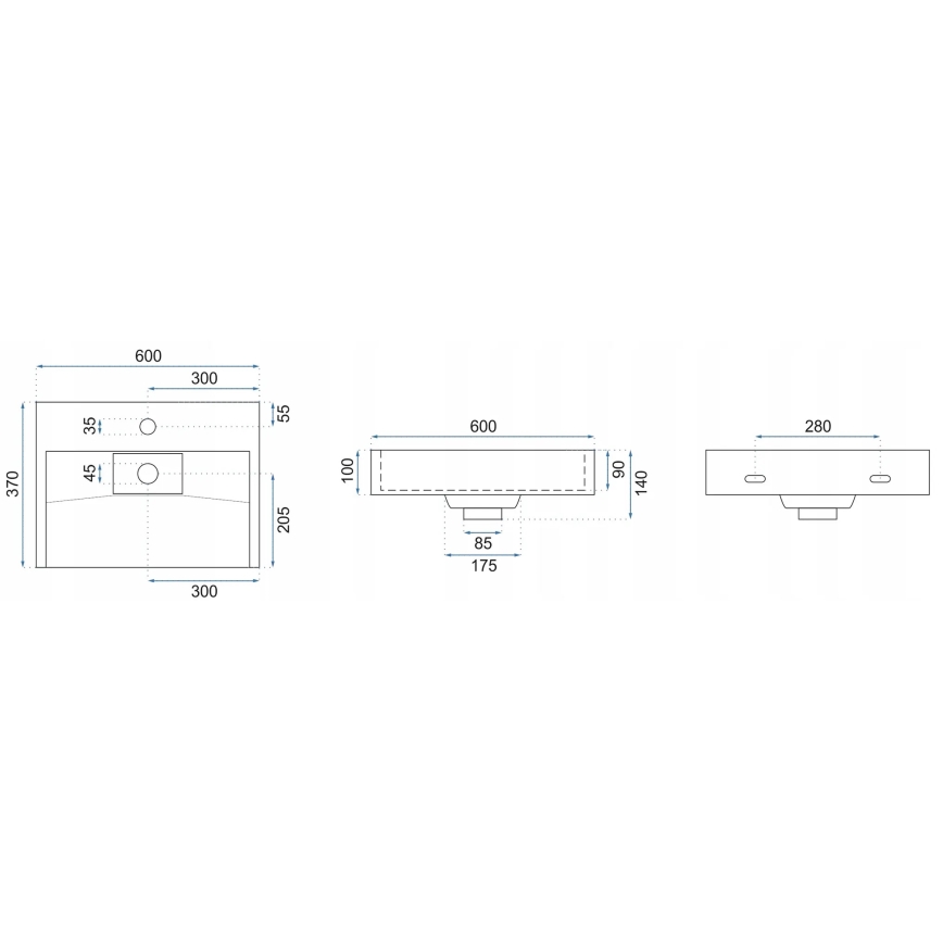 REA-U8779 - Håndvask til bordplade GOYA 37x60 cm konglomerat/mat sort