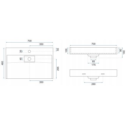 REA-U8802 - Vask til bordplade GOYA 46x70 cm, komposit/mat sort