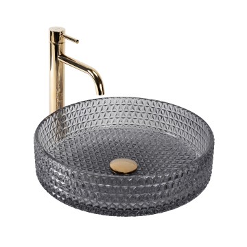 REA-U8880 - Håndvask til bordplade CRISTAL Ø 39 cm glas/røget grå