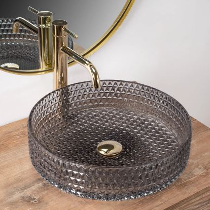 REA-U8880 - Håndvask til bordplade CRISTAL Ø 39 cm glas/røget grå