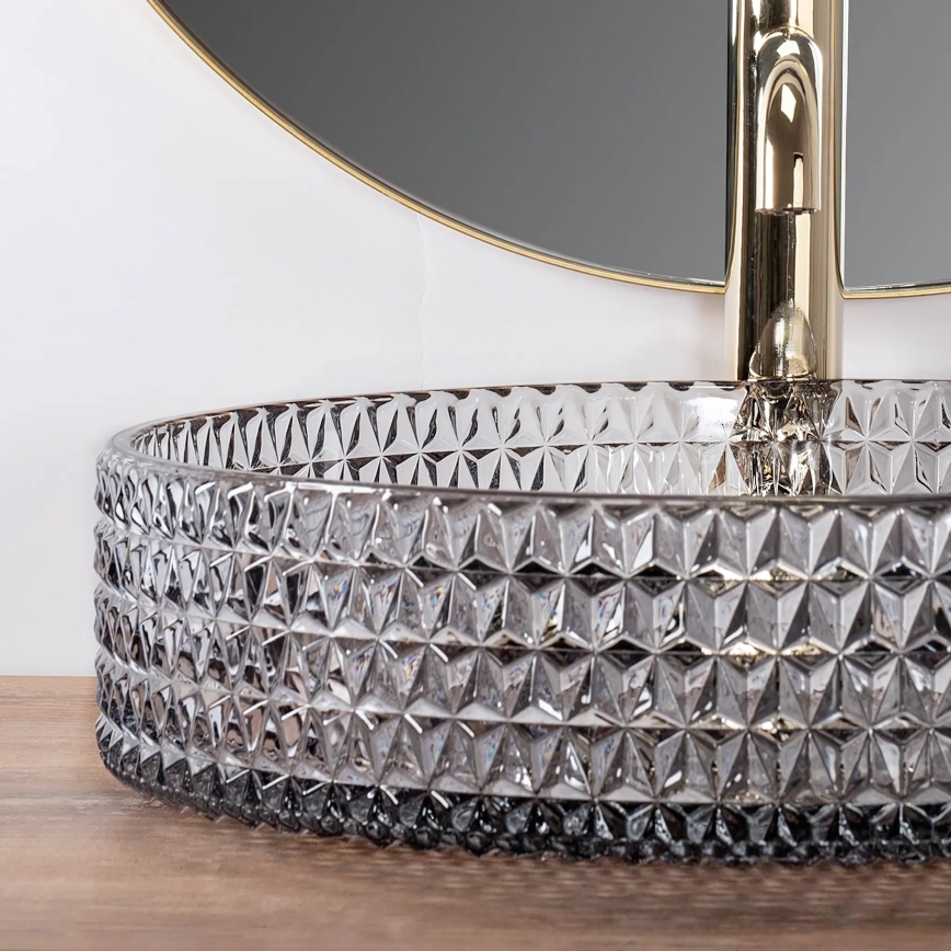 REA-U8880 - Håndvask til bordplade CRISTAL Ø 39 cm glas/røget grå