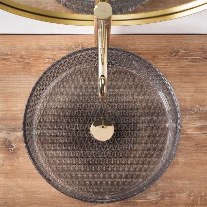 REA-U8880 - Håndvask til bordplade CRISTAL Ø 39 cm glas/røget grå