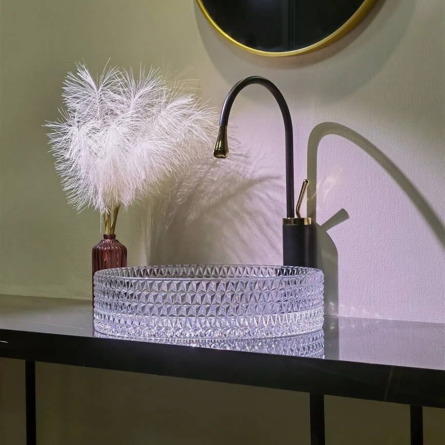 REA-U8881 - Håndvask til bordplade CRISTAL Ø 39 cm glas/klart