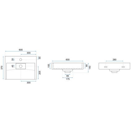 REA-U8901 - Vask til bordplade GOYA 37x60 cm komposit/mat hvid