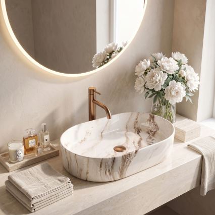 REA-U9239 - Håndvask til bordplade NADIA 38,5x61 cm keramik/beige/stenlook