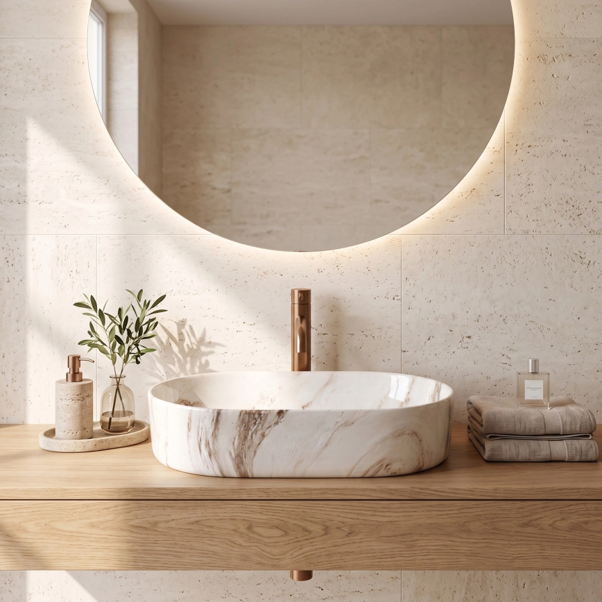 REA-U9239 - Håndvask til bordplade NADIA 38,5x61 cm keramik/beige/stenlook