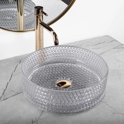 REA-U9615 - Håndvask til bordplade CRISTAL Ø 35,5 cm glas/grå