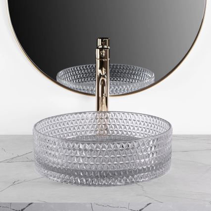 REA-U9615 - Håndvask til bordplade CRISTAL Ø 35,5 cm glas/grå
