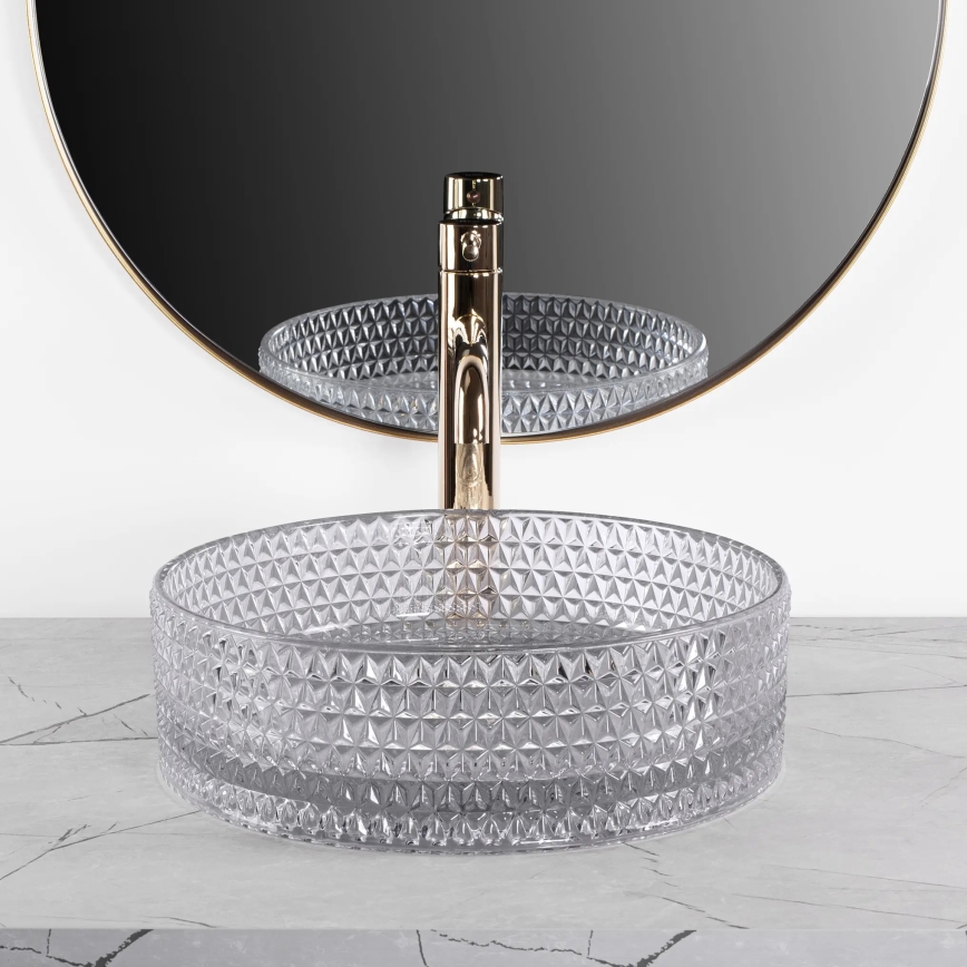 REA-U9615 - Håndvask til bordplade CRISTAL Ø 35,5 cm glas/grå