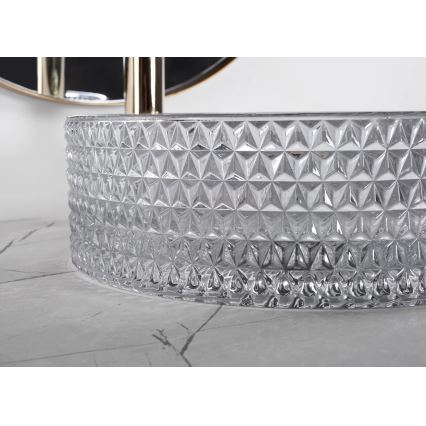 REA-U9615 - Håndvask til bordplade CRISTAL Ø 35,5 cm glas/grå