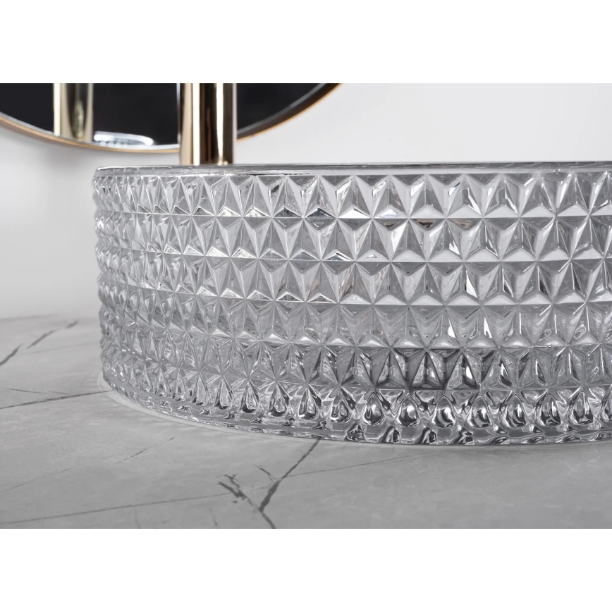 REA-U9615 - Håndvask til bordplade CRISTAL Ø 35,5 cm glas/grå