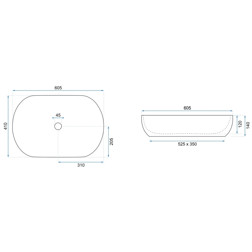 REA-U9653 - Håndvask til bordplade CLEO 41x60,5 cm keramik/mat hvid