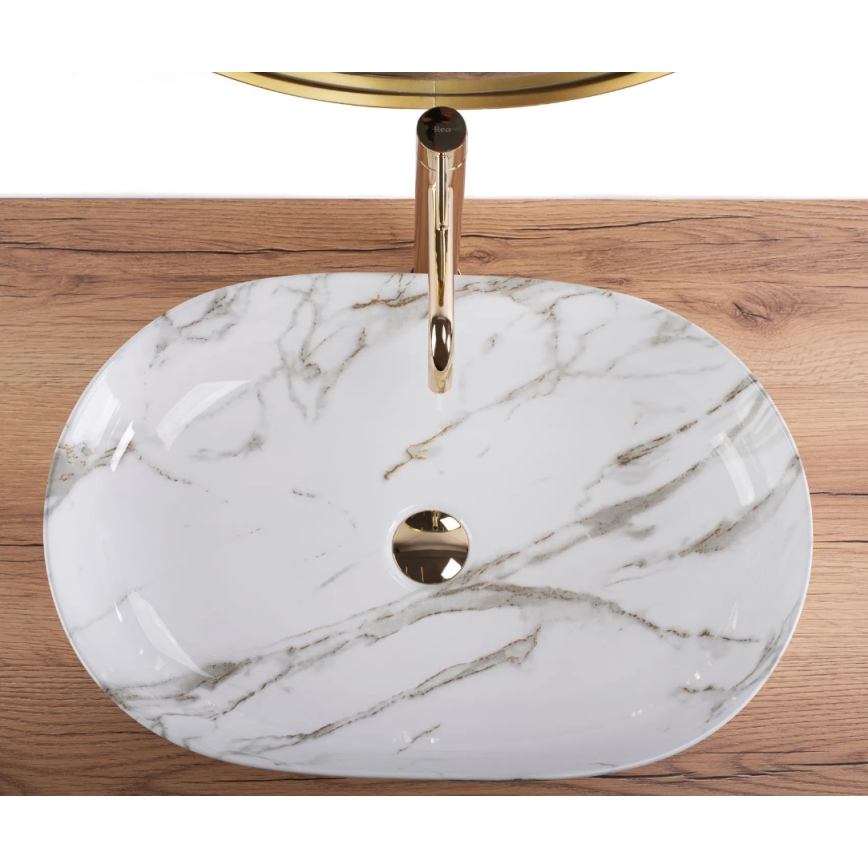 REA-U9656 - Håndvask til bordplade CLEO 41 x 60,5 cm, keramik med marmordekor