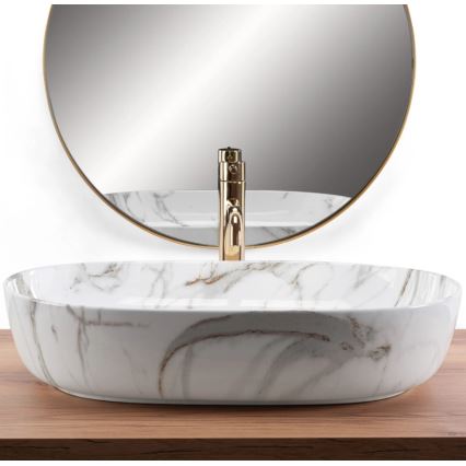 REA-U9656 - Håndvask til bordplade CLEO 41 x 60,5 cm, keramik med marmordekor