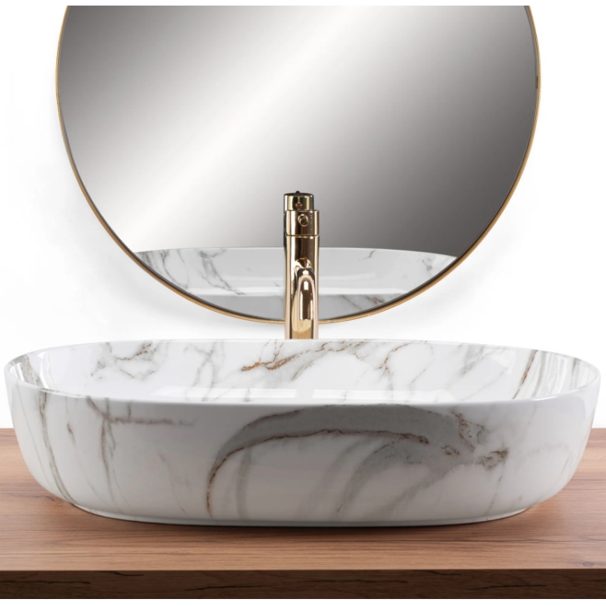 REA-U9656 - Håndvask til bordplade CLEO 41 x 60,5 cm, keramik med marmordekor