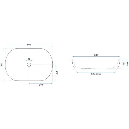 REA-U9656 - Håndvask til bordplade CLEO 41 x 60,5 cm, keramik med marmordekor