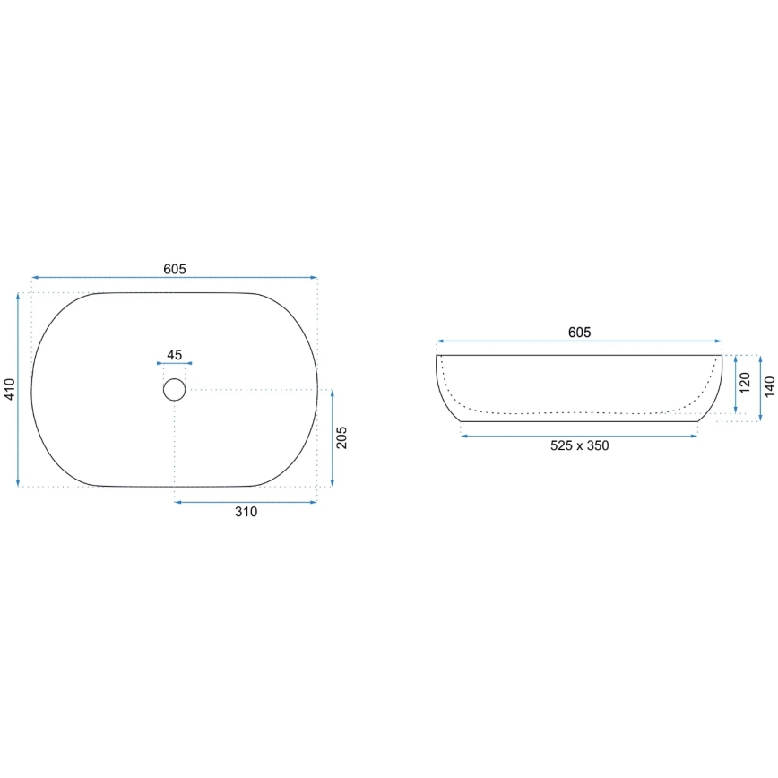 REA-U9656 - Håndvask til bordplade CLEO 41 x 60,5 cm, keramik med marmordekor