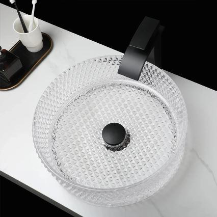 REA-U9670 - Håndvask til bordplade CRISTAL 35,5 cm, klart glas