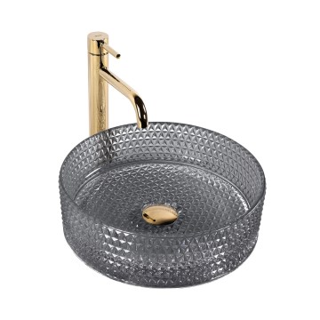 REA-U9671 - Vask til bordplade CRISTAL Ø 35,5 cm glas/røggrå