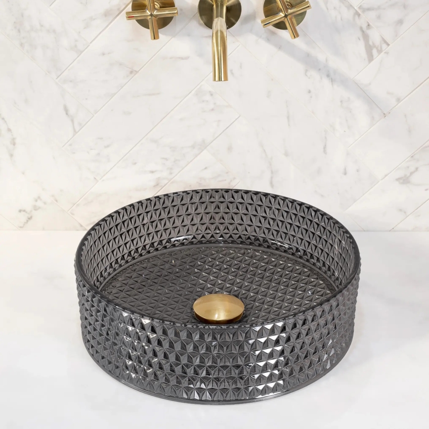 REA-U9671 - Vask til bordplade CRISTAL Ø 35,5 cm glas/røggrå