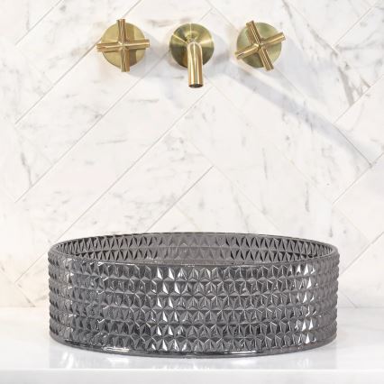 REA-U9671 - Vask til bordplade CRISTAL Ø 35,5 cm glas/røggrå