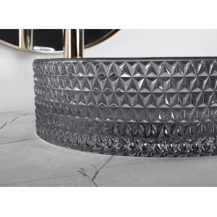 REA-U9671 - Vask til bordplade CRISTAL Ø 35,5 cm glas/røggrå