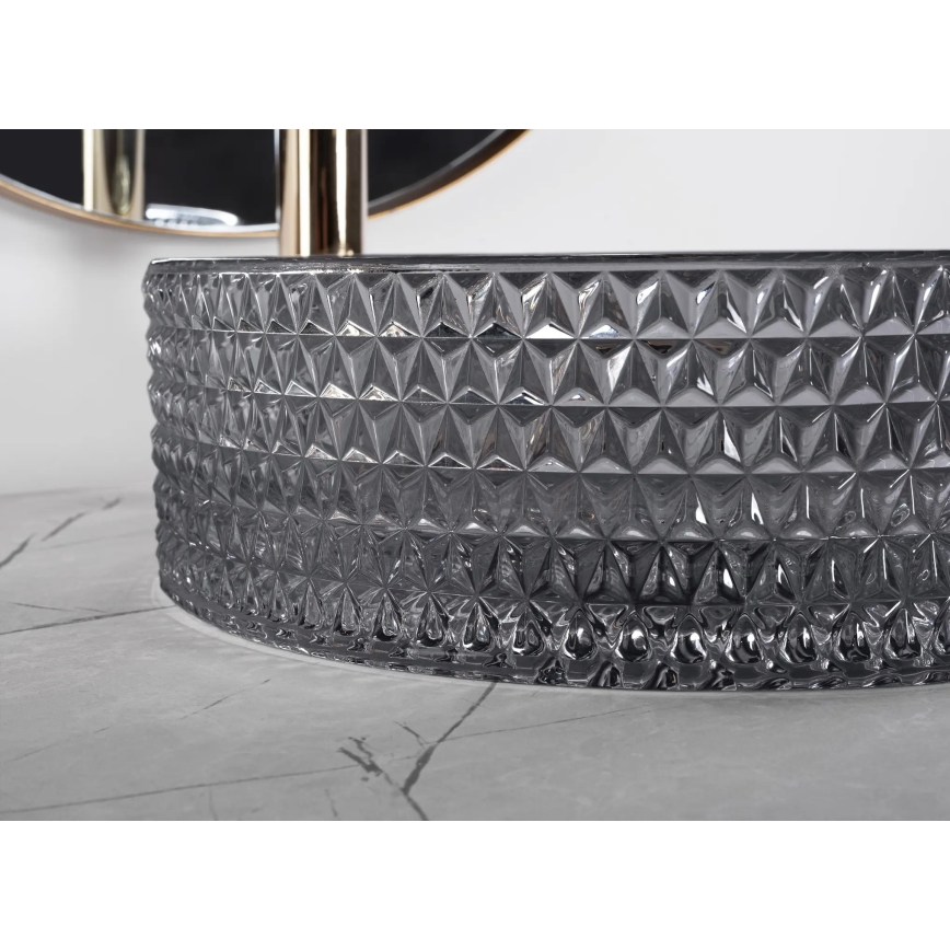 REA-U9671 - Vask til bordplade CRISTAL Ø 35,5 cm glas/røggrå