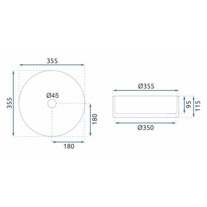 REA-U9671 - Vask til bordplade CRISTAL Ø 35,5 cm glas/røggrå