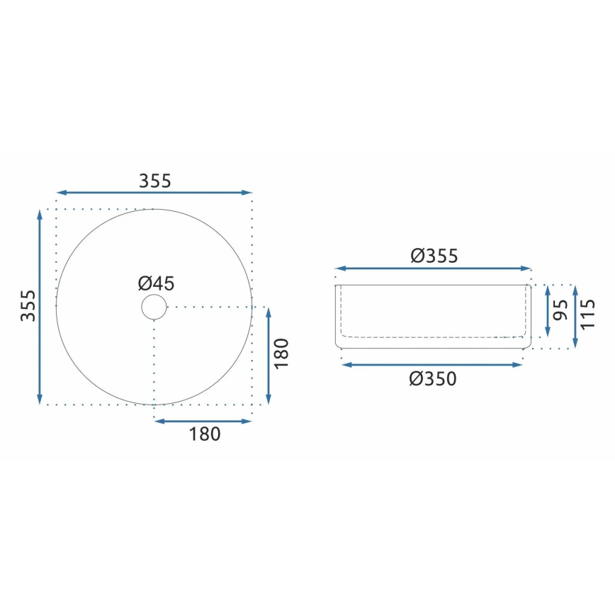 REA-U9671 - Vask til bordplade CRISTAL Ø 35,5 cm glas/røggrå