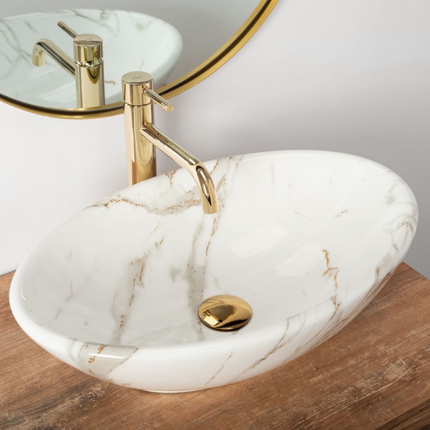 REA-U9685 - Håndvask til bordplade PAMELA 33x53 cm keramisk/marmorlook