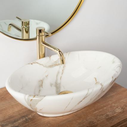 REA-U9685 - Håndvask til bordplade PAMELA 33x53 cm keramisk/marmorlook