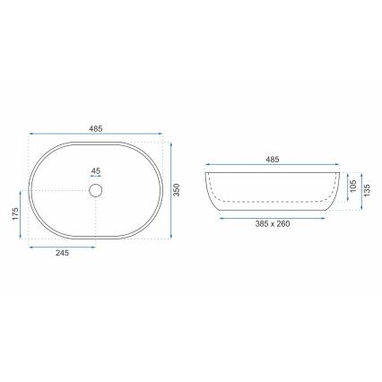 REA-U9887 - Håndvask til bordplade LARA 35x48,5 cm keramik/grå/marmorlook