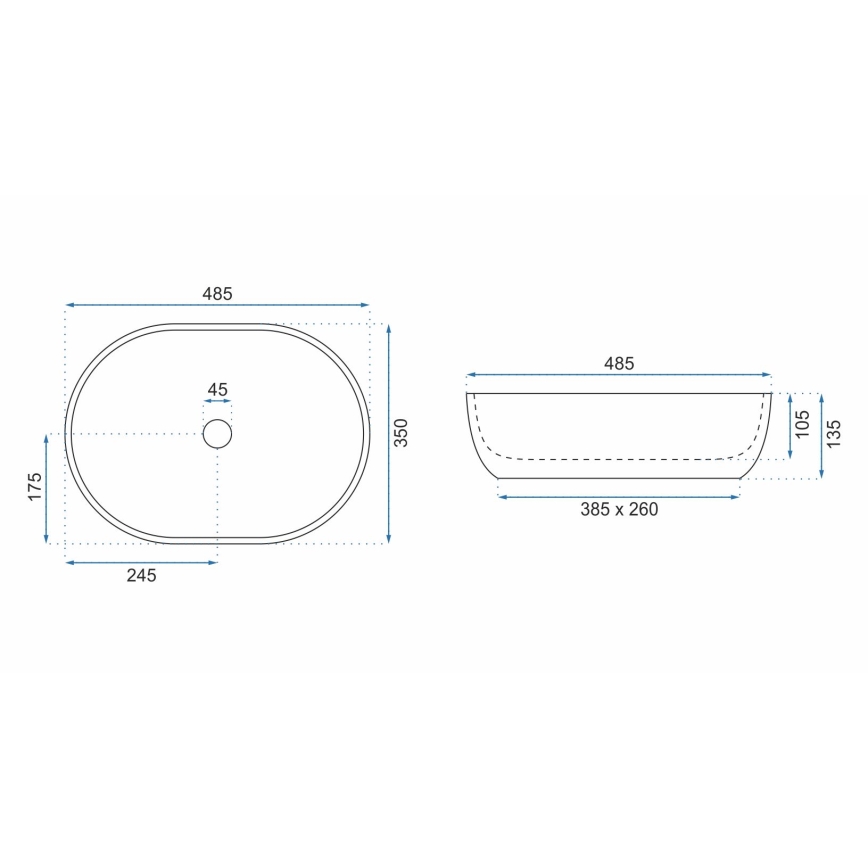 REA-U9887 - Håndvask til bordplade LARA 35x48,5 cm keramik/grå/marmorlook