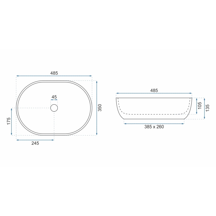 REA-U9889 - Håndvask til bordplade LARA 35x48,5 cm keramik/grå/stenlook