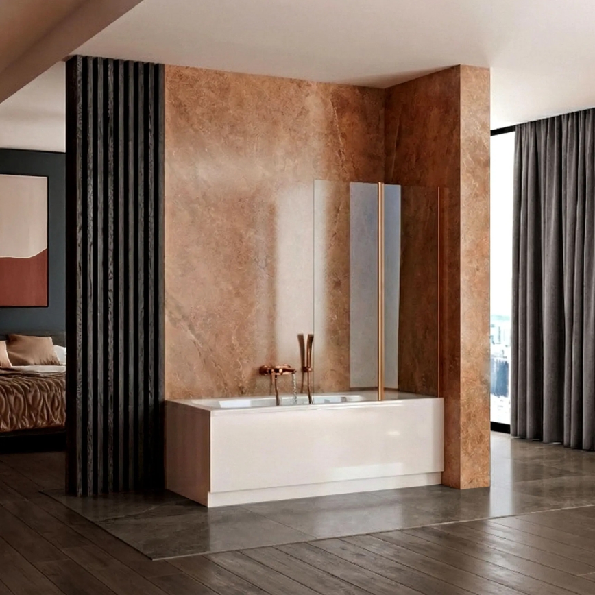 REA-W5696 - Foldbar badekarskærm AGAT 140x80 cm børstet kobber/klart glas