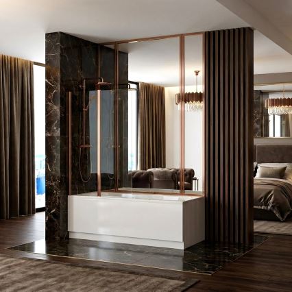 REA-W5696 - Foldbar badekarskærm AGAT 140x80 cm børstet kobber/klart glas