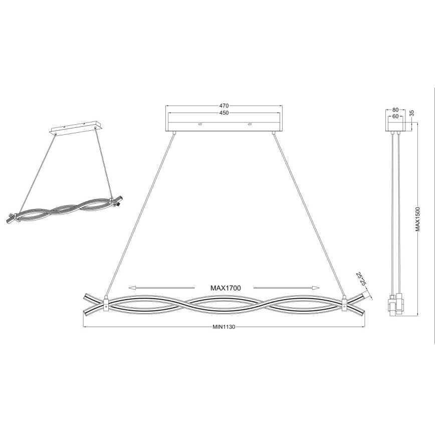 Reality - LED pendel WAVE LED/16W/230V + LED/9W