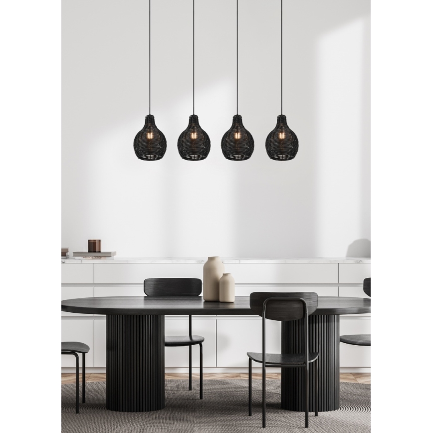 Reality - Loftlampe på wire SPROUT 4xE14/30W/230V sort/rattan