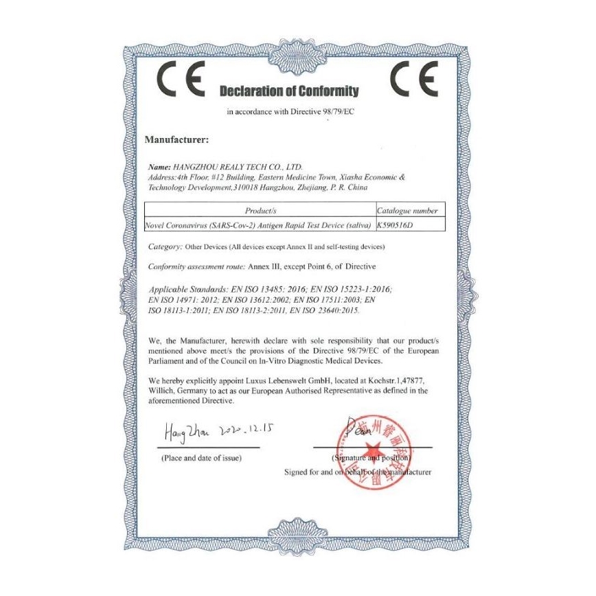 RealyTech - Antigentest mod COVID-19 hurtig spyttest 1 stk.