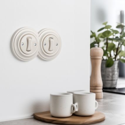 Reblig - Dobbelt retro enkeltpolet afbryder med ramme nr. 1, beige
