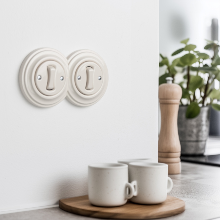 Reblig - Dobbelt retro enkeltpolet afbryder med ramme nr. 1, beige