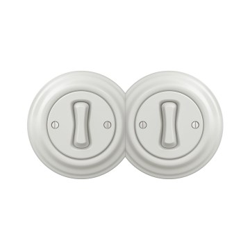 Reblig - Dobbelt retro enkeltpolet afbryder med ramme nr. 1 i keramisk hvid