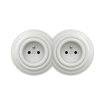 Reblig - Dobbelt retro stikkontakt til hjemmet med ramme, 230V, i hvid keramik