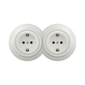 Reblig - Dobbelt retro-stikkontakt til hjemmet med ramme, SCHUKO 230 V, keramisk hvid