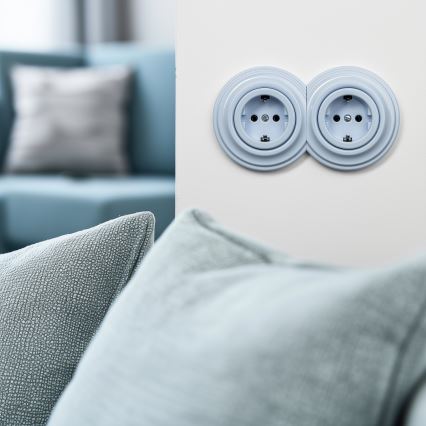 Reblig - Dobbelt retro-stikkontakt til hjemmet med ramme SCHUKO 230V, blå