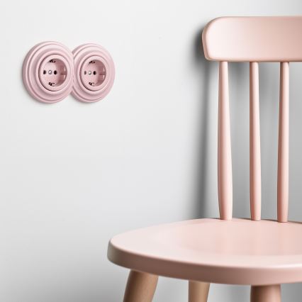 Reblig - Dobbelt retro vægstikkontakt med ramme, SCHUKO 230 V, gammelrosa